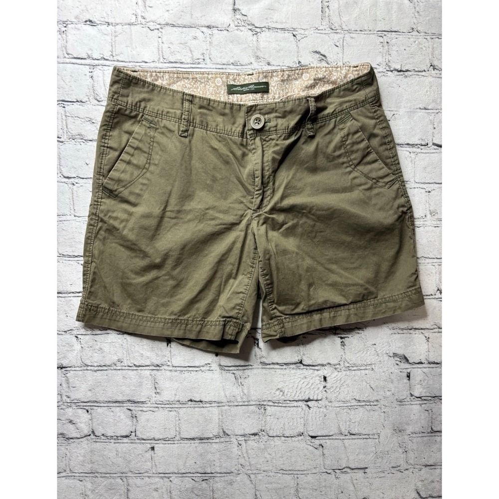 Eddie Bauer Chino Shorts Womens Olive Green Floral Lined Utility Size 2